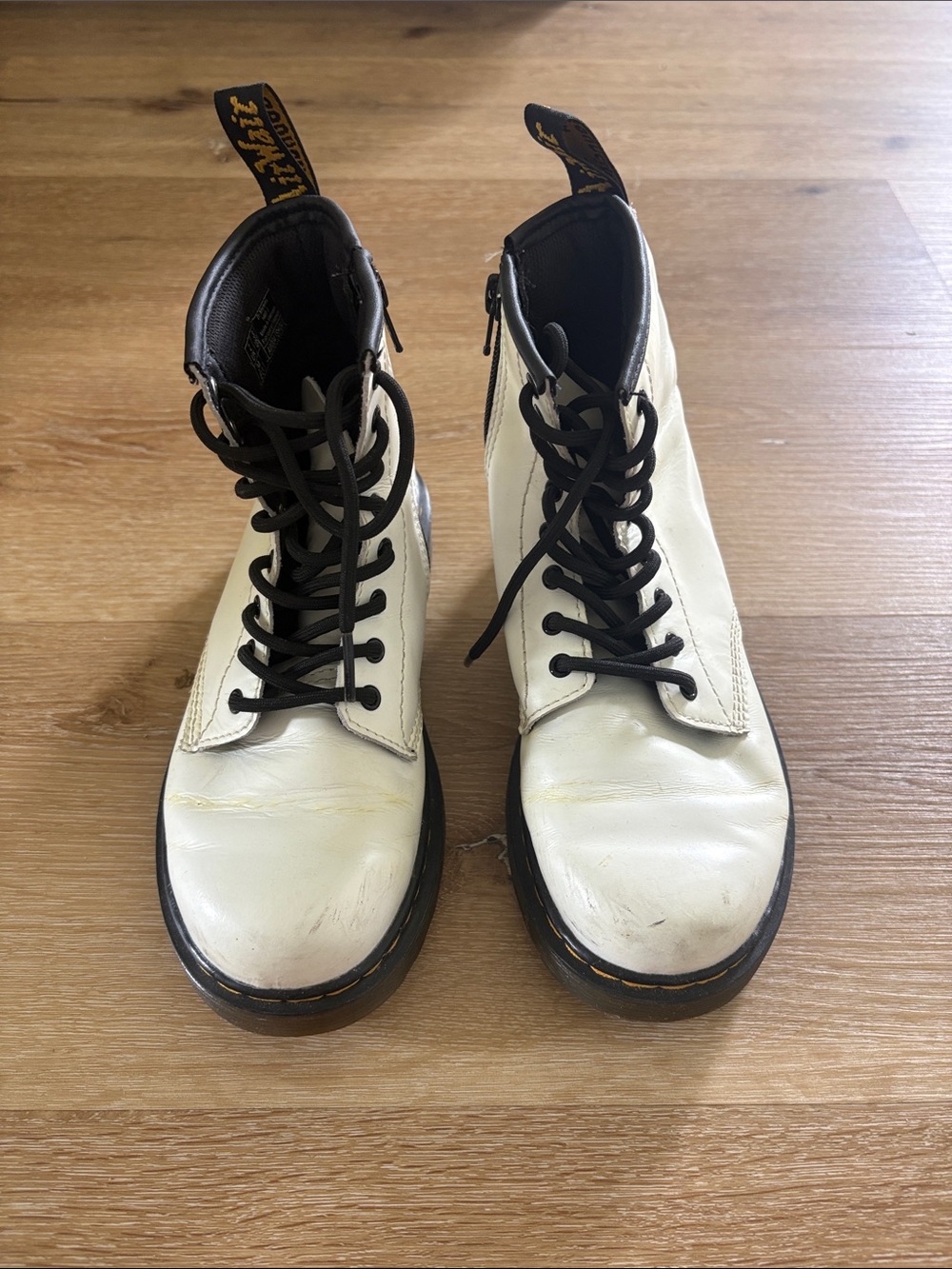 Dr. Martens White Leather Lace-Up Boots